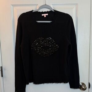 Lisa Todd Black Sweater with Sequin Lips